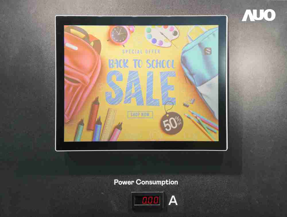 赏金国际展示胆固醇液晶超低耗能户外全彩显示器，，ChLC（胆固醇液晶）以双稳态技术使静态显示零功耗，，具省电、、、高彩度、、、、环保的特性，，，还整合软硬件系统解决方案，，，，可透过单一云端平台管理